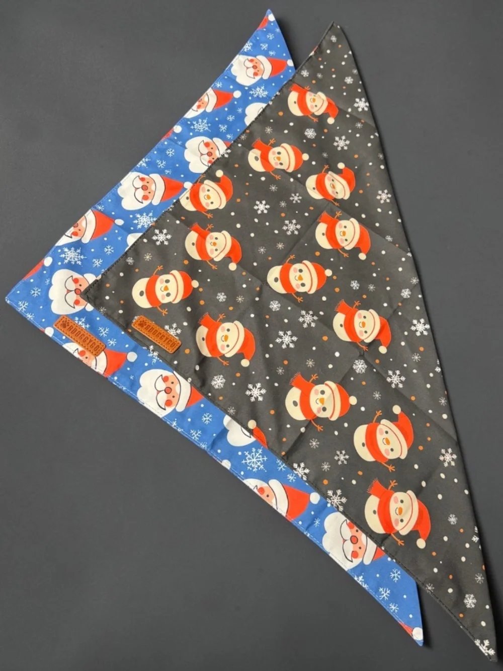 ADOGGYGO Christmas Dog Bandanas 2 Pack Large NWOT Santa Snowman